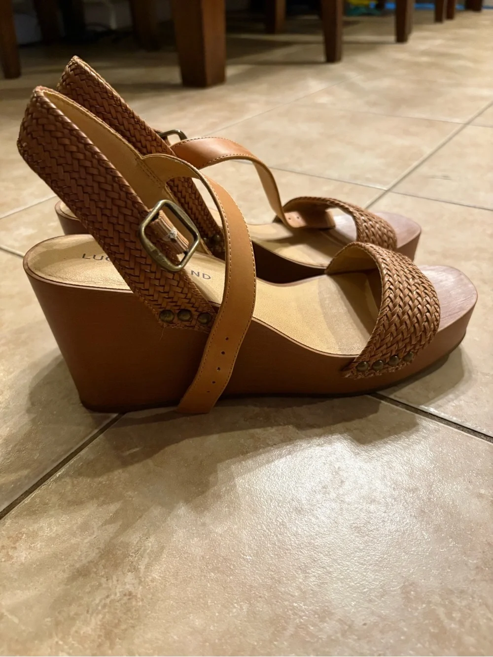 Lucky Brand Woven Tan Platform Wedges